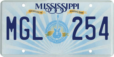 MS license plate MGL254
