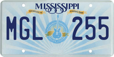 MS license plate MGL255