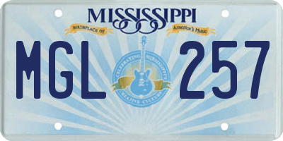MS license plate MGL257