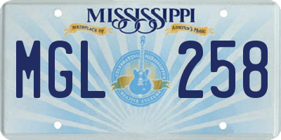MS license plate MGL258
