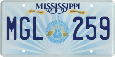 MS license plate MGL259