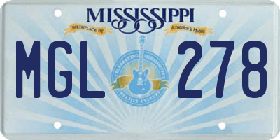 MS license plate MGL278