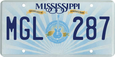 MS license plate MGL287