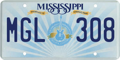 MS license plate MGL308