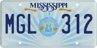MS license plate MGL312