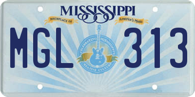 MS license plate MGL313