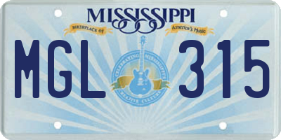 MS license plate MGL315