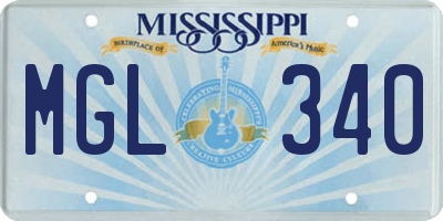 MS license plate MGL340