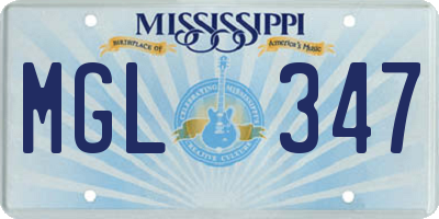 MS license plate MGL347