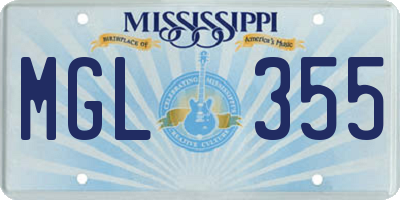 MS license plate MGL355