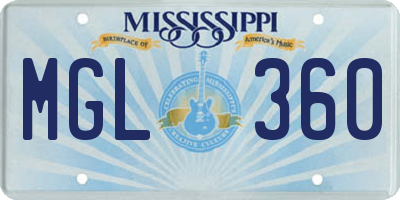 MS license plate MGL360