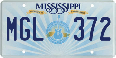 MS license plate MGL372