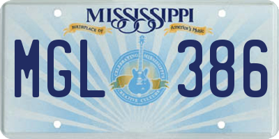 MS license plate MGL386
