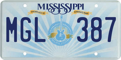 MS license plate MGL387