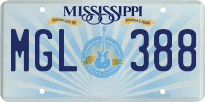 MS license plate MGL388