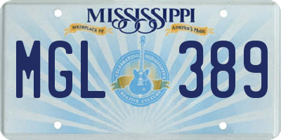 MS license plate MGL389