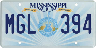 MS license plate MGL394