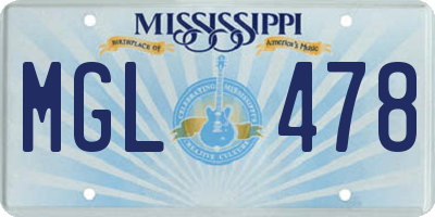 MS license plate MGL478