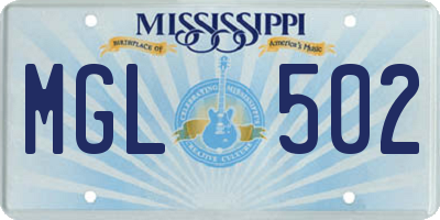 MS license plate MGL502