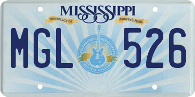MS license plate MGL526