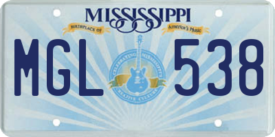 MS license plate MGL538