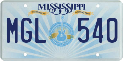 MS license plate MGL540