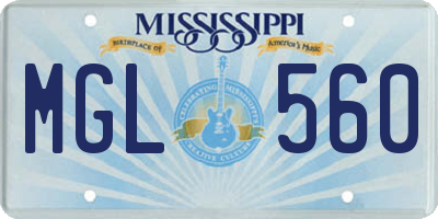 MS license plate MGL560