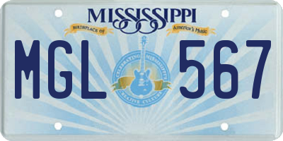 MS license plate MGL567