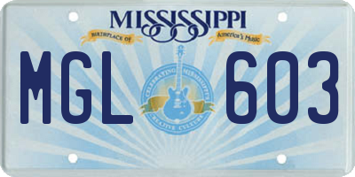 MS license plate MGL603
