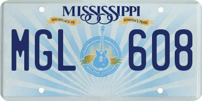 MS license plate MGL608