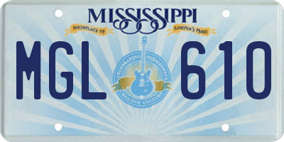 MS license plate MGL610