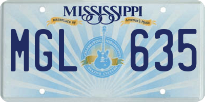 MS license plate MGL635