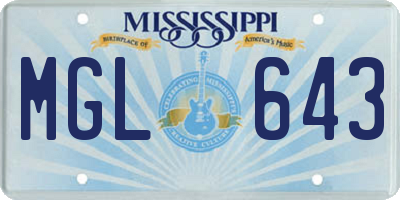 MS license plate MGL643