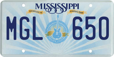 MS license plate MGL650