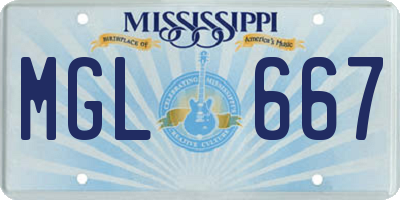 MS license plate MGL667