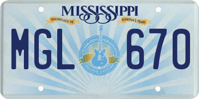 MS license plate MGL670