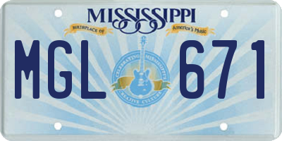 MS license plate MGL671