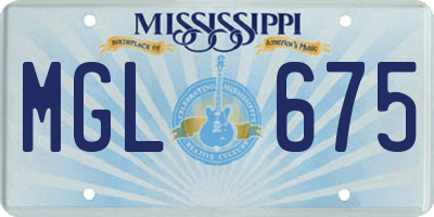 MS license plate MGL675