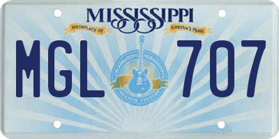 MS license plate MGL707