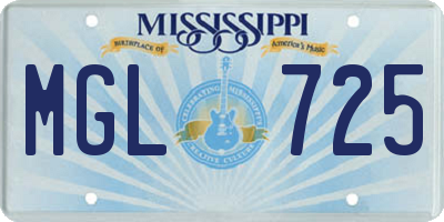 MS license plate MGL725