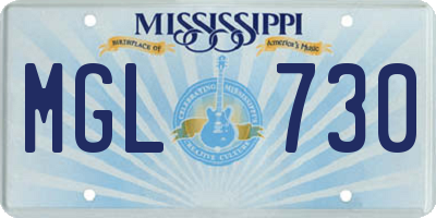 MS license plate MGL730