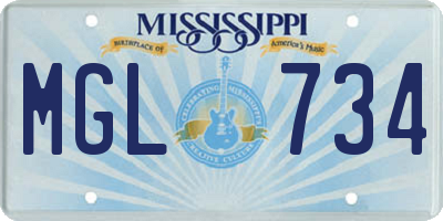 MS license plate MGL734