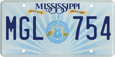 MS license plate MGL754