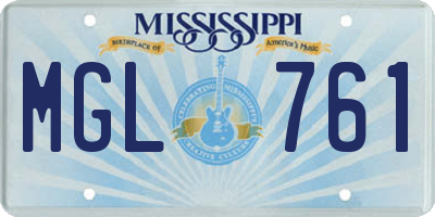 MS license plate MGL761
