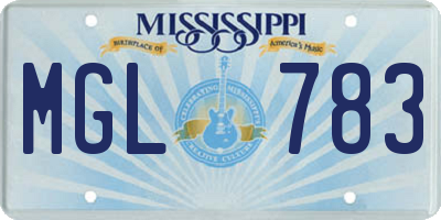MS license plate MGL783