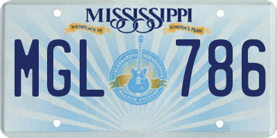 MS license plate MGL786