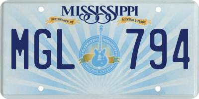 MS license plate MGL794