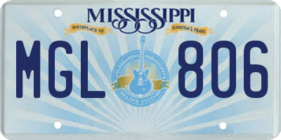 MS license plate MGL806