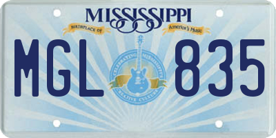 MS license plate MGL835