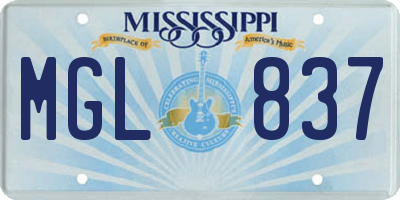 MS license plate MGL837